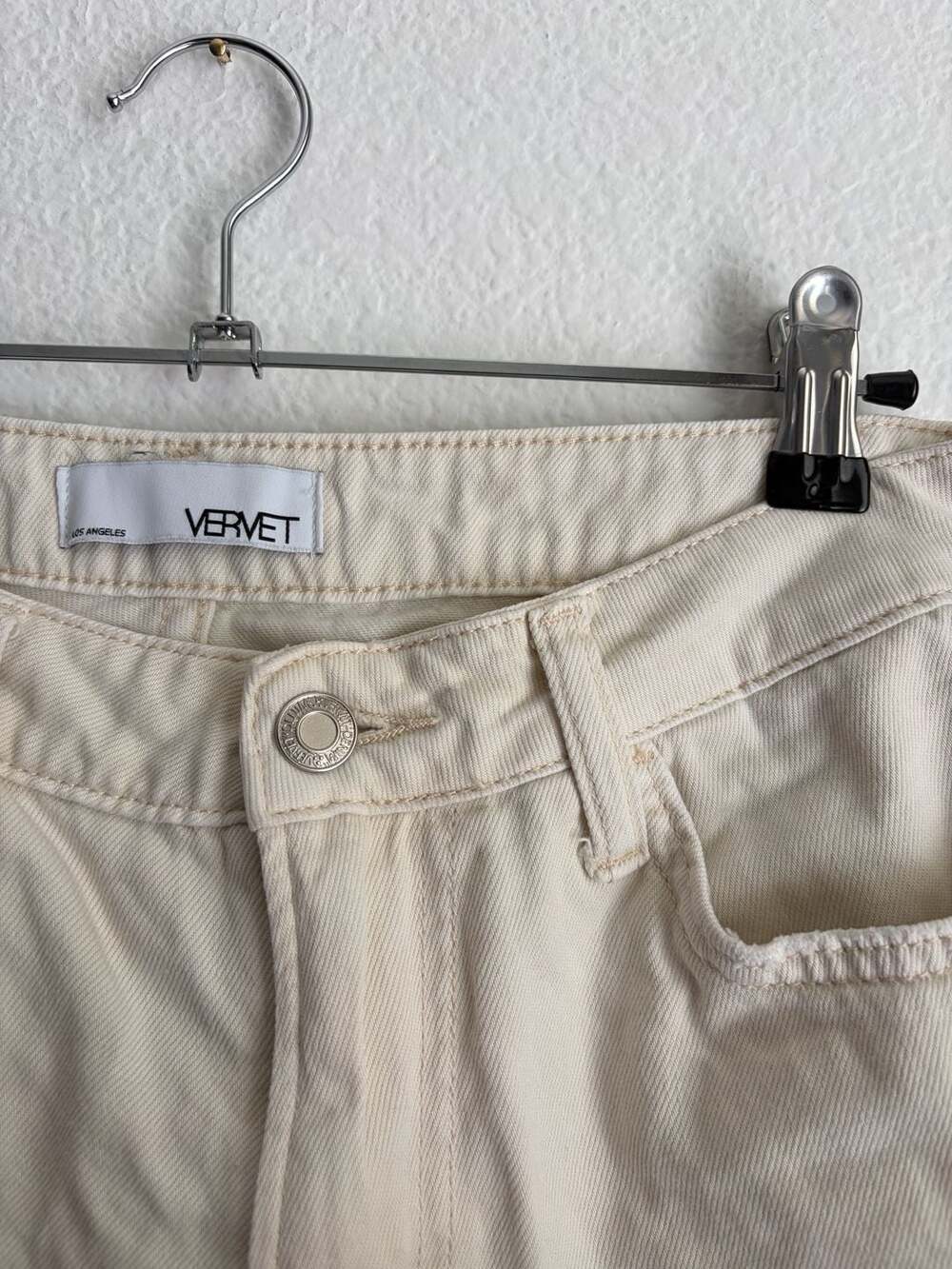 Vervet Los Angeles Women's Cream High-Rise Distressed Wide-Leg Jeans